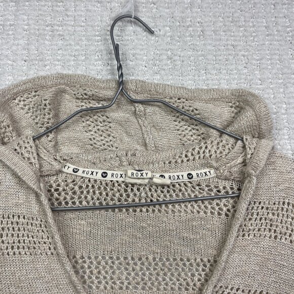 Roxy Hoodie Sweater Women M Cream V-neck Crochet Knit Boho Beach Surf Y2K - Picture 9 of 15